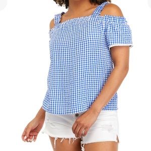 A.Byer blue off the shoulder gingham top